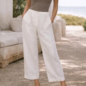 Jenni Kayne Women's  Linen wide leg Pants Crop leg Small